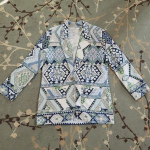 Clio Green and Blue Blazer with Geometric Patterns